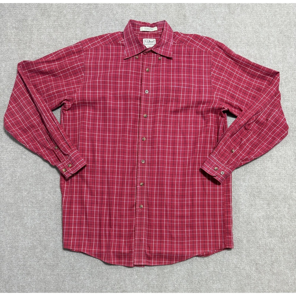 LL Bean Shirt Mens Medium Tall Plaid Button Down Traditional Fit Wrinkle Free